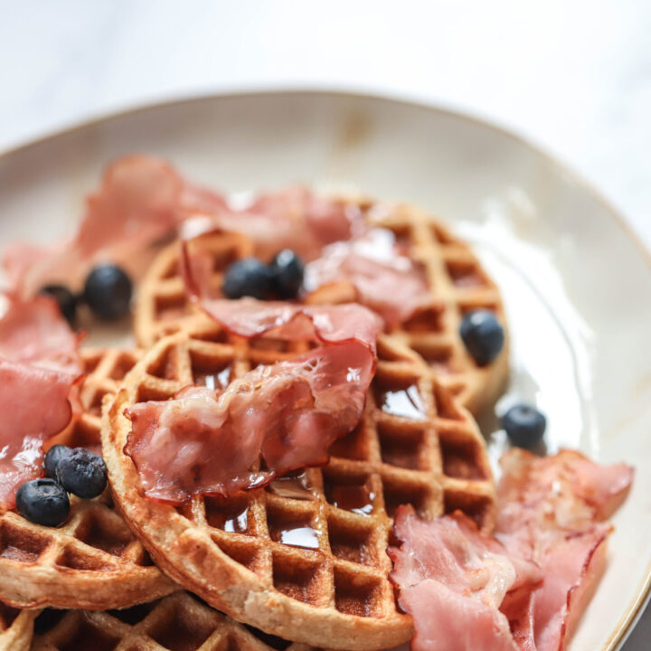 Waffles with Bacon, Blueberries & Maple Syrup