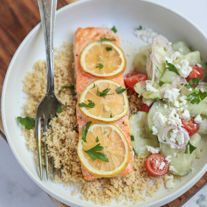 Mediterranean Salmon with Greek Salad & Couscous